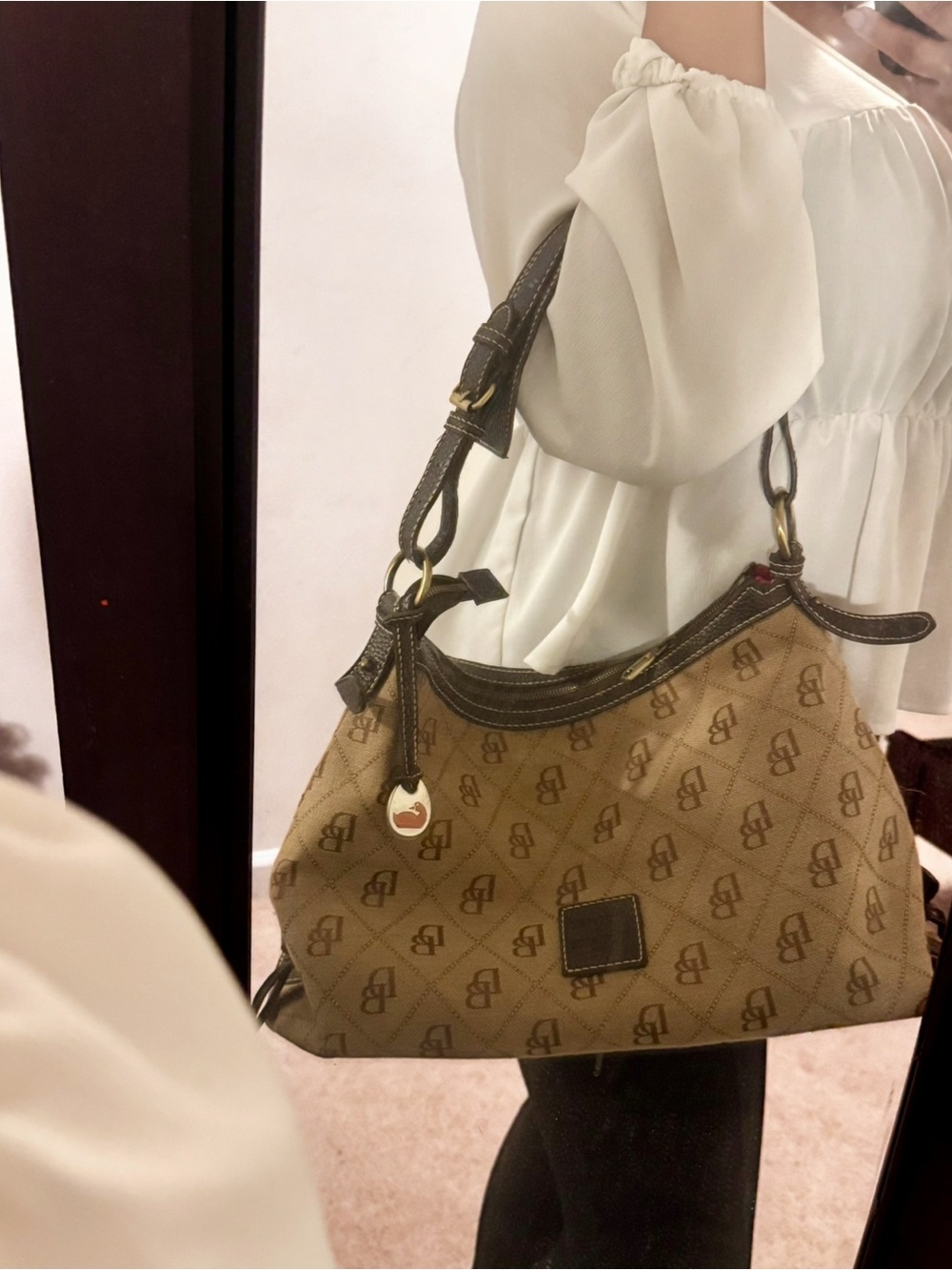 Vintage Dooney & Bourke DB Monogram Hobo Shoulder Bag Brown Y2K
